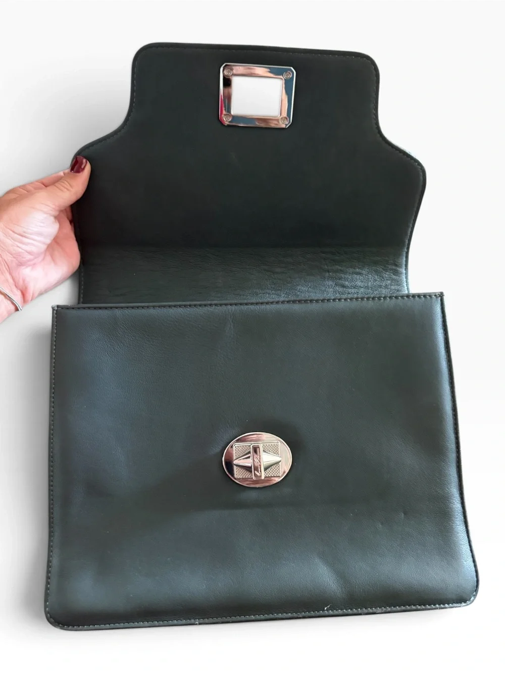 B Brian Atwood Black Monogram Embossed Top Handle Satchel Bag with Tassels